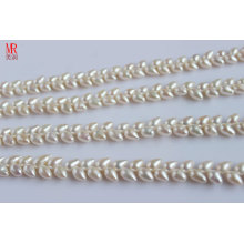 6-7mm AAA Rice Freshwater Pearl Strands, Wheat Design, Branco